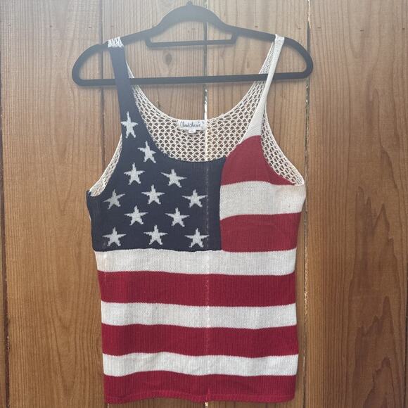 Cloud Chaser Tops - Cloud chaser American Flag Knit Tank Top with Mesh Overlay White/Red/Blue Sz.L